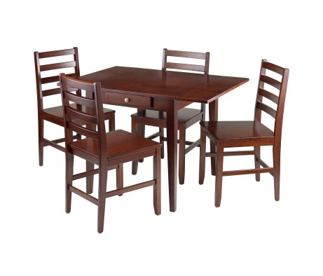 Hamilton Extendable Dining Table with 4 Ladder-Back Chairs, 42' Wide, Walnut