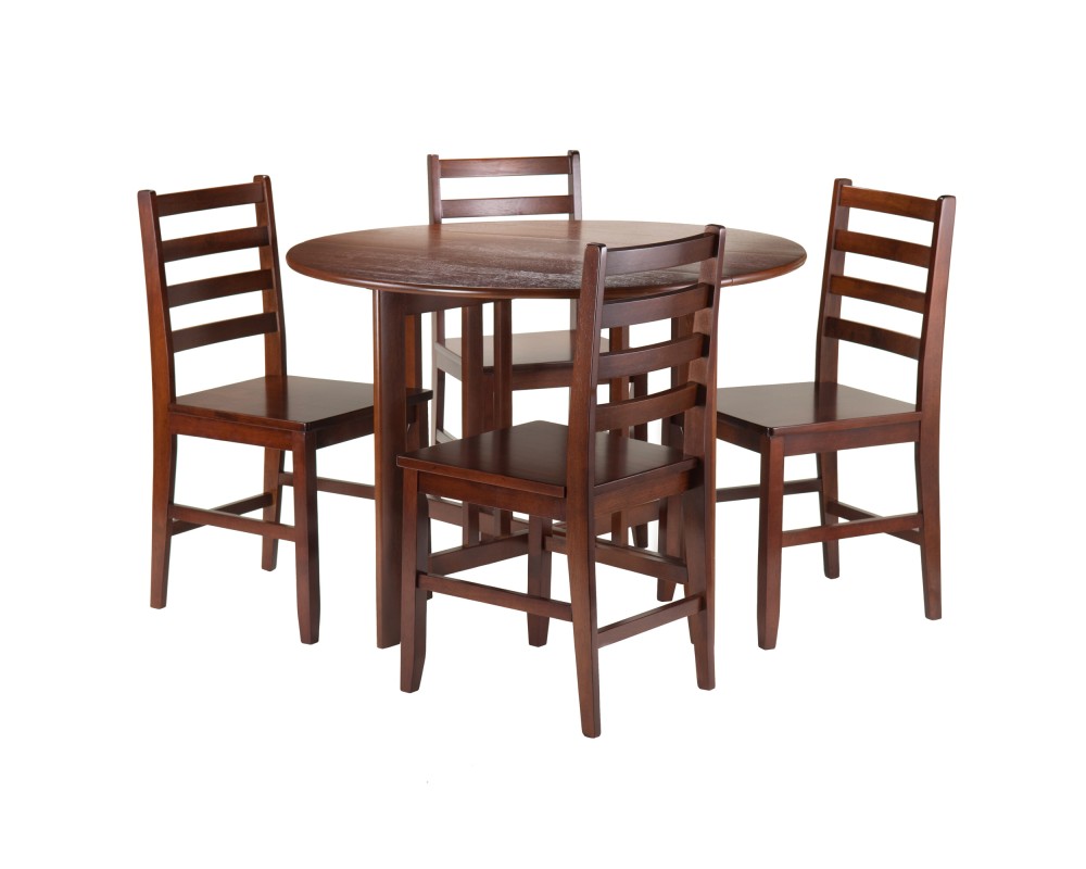 Alamo 5-Pc Double Drop Leaf Dining Table with 4 Ladder Back Chairs, Walnut