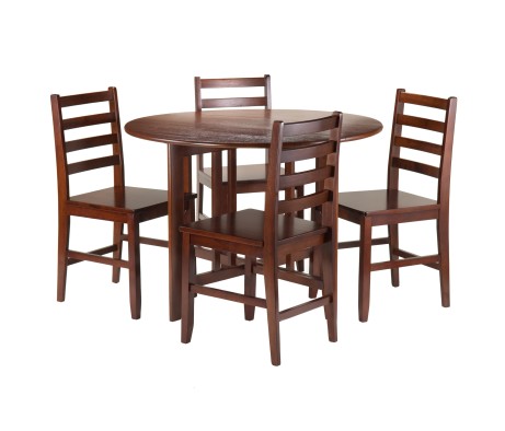 Alamo 5-Pc Double Drop Leaf Dining Table with 4 Ladder Back Chairs, Walnut