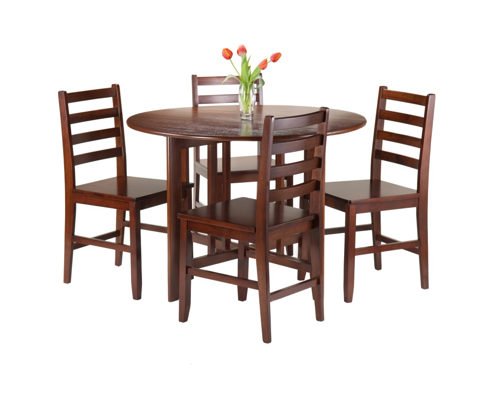 Alamo 5-Pc Double Drop Leaf Dining Table with 4 Ladder Back Chairs, Walnut