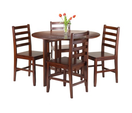 Alamo 5-Pc Double Drop Leaf Dining Table with 4 Ladder Back Chairs, Walnut