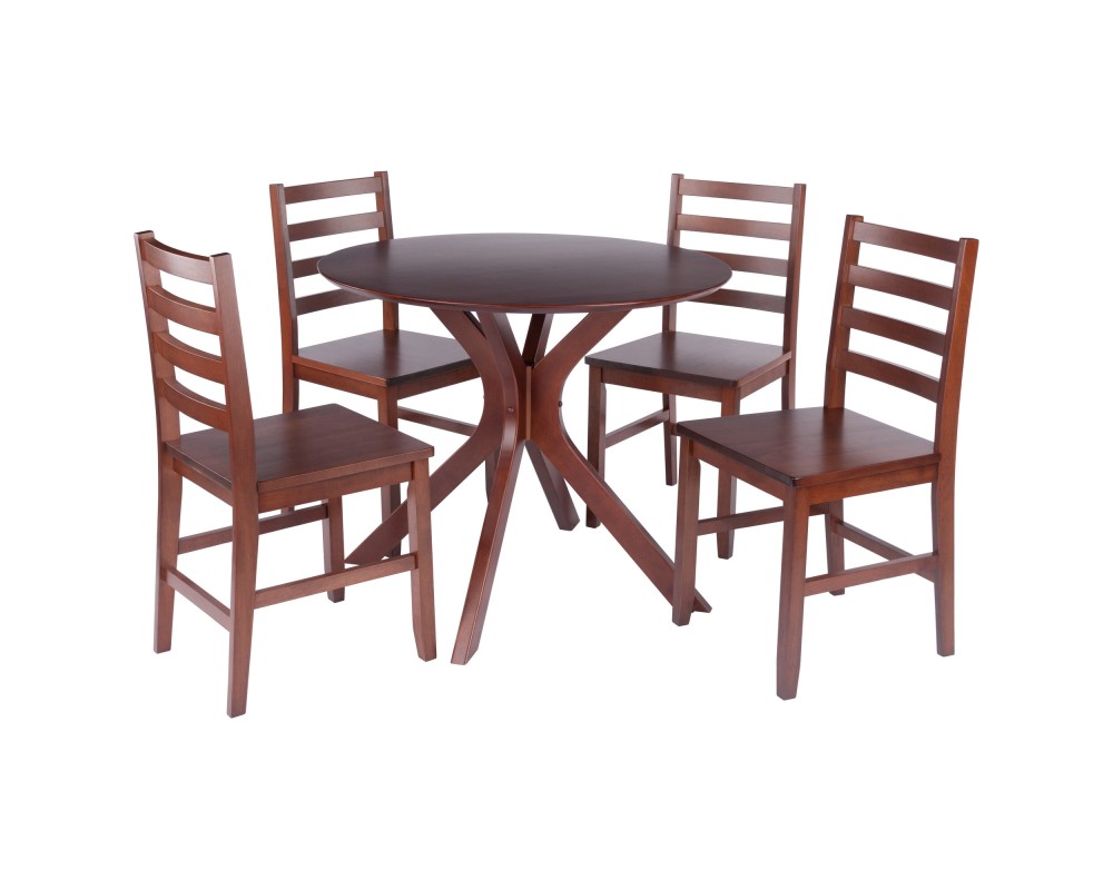Lexa Dining Table with Splayed Legs, Walnut Finish with 4 Hamilton Dining Chairs