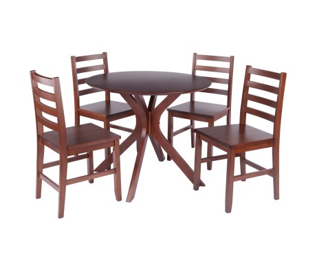 Lexa Dining Table with Splayed Legs, Walnut Finish with 4 Hamilton Dining Chairs