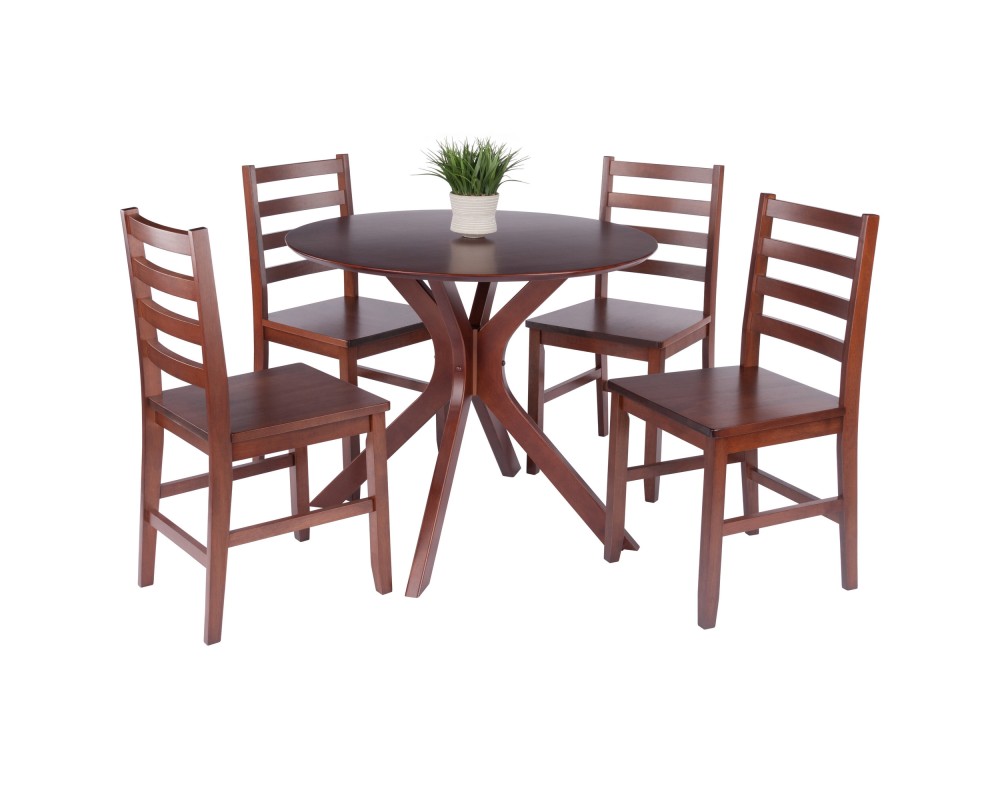 Lexa Dining Table with Splayed Legs, Walnut Finish with 4 Hamilton Dining Chairs