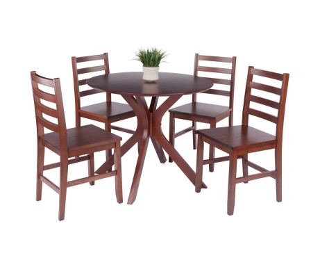 Lexa Dining Table with Splayed Legs, Walnut Finish with 4 Hamilton Dining Chairs