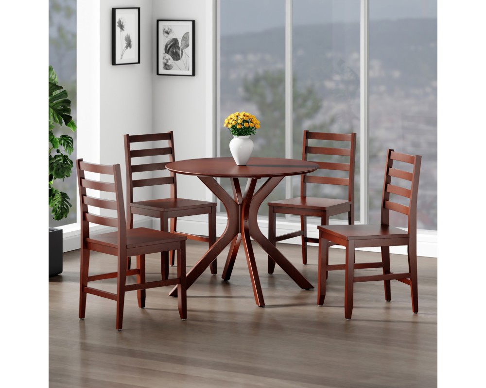 Lexa Dining Table with Splayed Legs, Walnut Finish with 4 Hamilton Dining Chairs