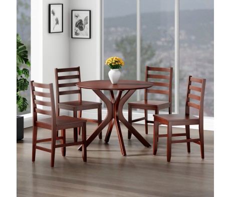 Lexa Dining Table with Splayed Legs, Walnut Finish with 4 Hamilton Dining Chairs
