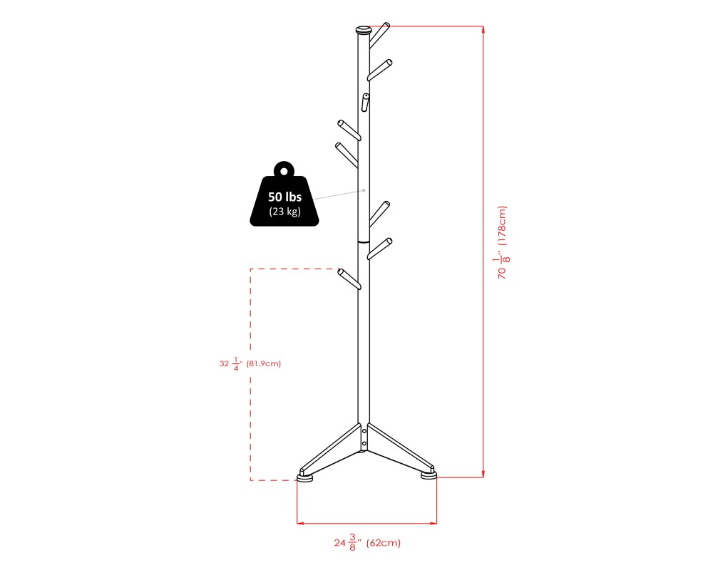 Lily 9-Hook Coat Rack, 70' High, Walnut