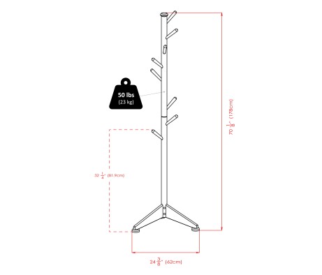 Lily 9-Hook Coat Rack, 70' High, Walnut