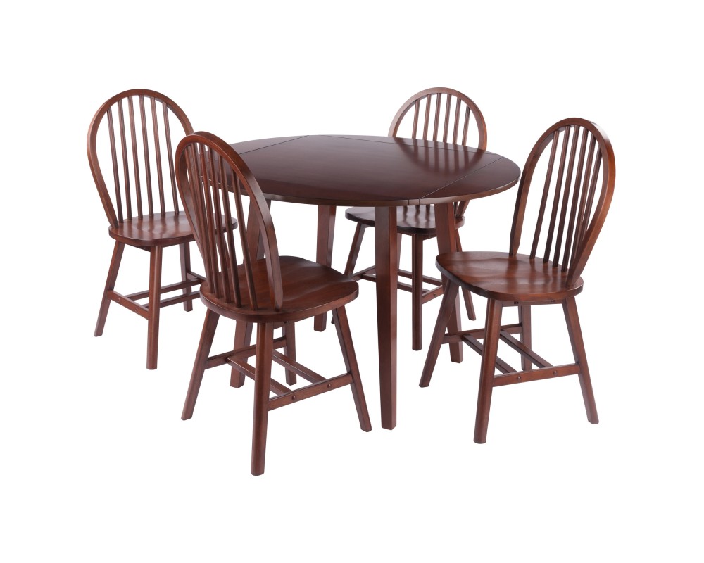 Dawson 5-Pc Drop Leaf Table with Windsor Chairs, Walnut