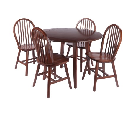 Dawson 5-Pc Drop Leaf Table with Windsor Chairs, Walnut