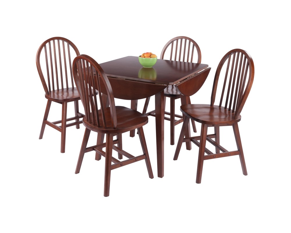 Dawson 5-Pc Drop Leaf Table with Windsor Chairs, Walnut