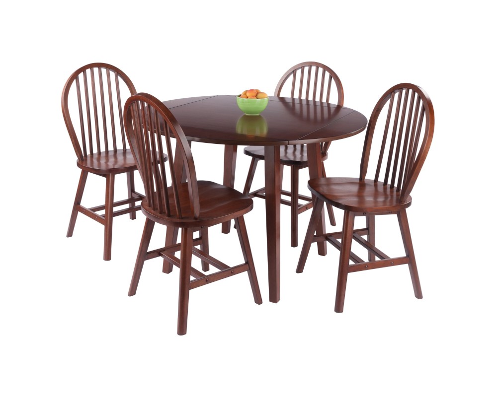 Dawson 5-Pc Drop Leaf Table with Windsor Chairs, Walnut