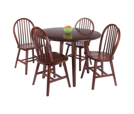 Dawson 5-Pc Drop Leaf Table with Windsor Chairs, Walnut