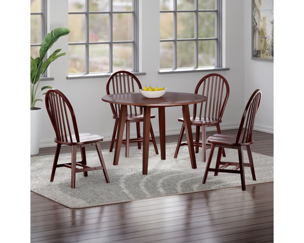 Dawson 5-Pc Drop Leaf Table with Windsor Chairs, Walnut