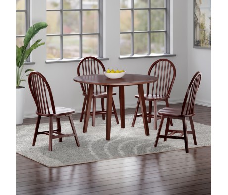 Dawson 5-Pc Drop Leaf Table with Windsor Chairs, Walnut