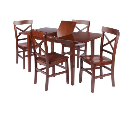 Darren 5-Pc Set Dining Table with X-Back Chairs, Walnut