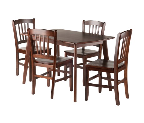 Shaye 5-Pc Dining Table with 4 Slat Back Chairs, Walnut