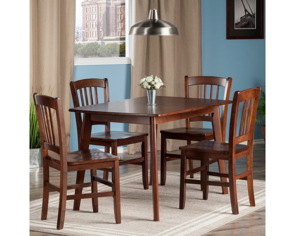 Shaye 5-Pc Dining Table with 4 Slat Back Chairs, Walnut
