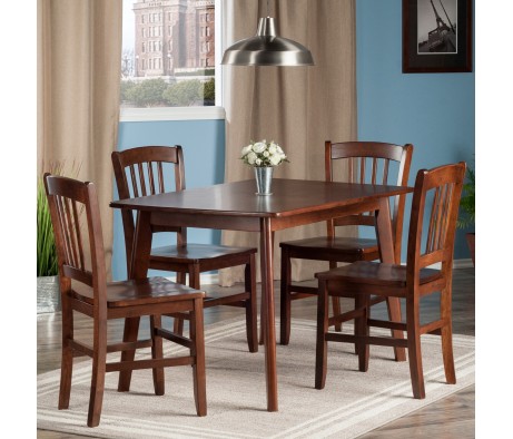 Shaye 5-Pc Dining Table with 4 Slat Back Chairs, Walnut