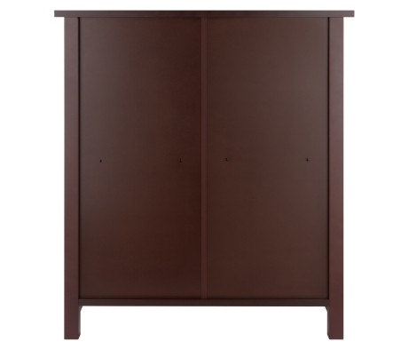 Milan 2-Tier Storage Shelf with 2 Small and 1 Large Foldable Corn Husk Baskets, 28' Wide, 30' High, Walnut