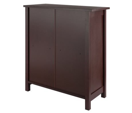 Milan 2-Tier Storage Shelf with 2 Small and 1 Large Foldable Corn Husk Baskets, 28' Wide, 30' High, Walnut