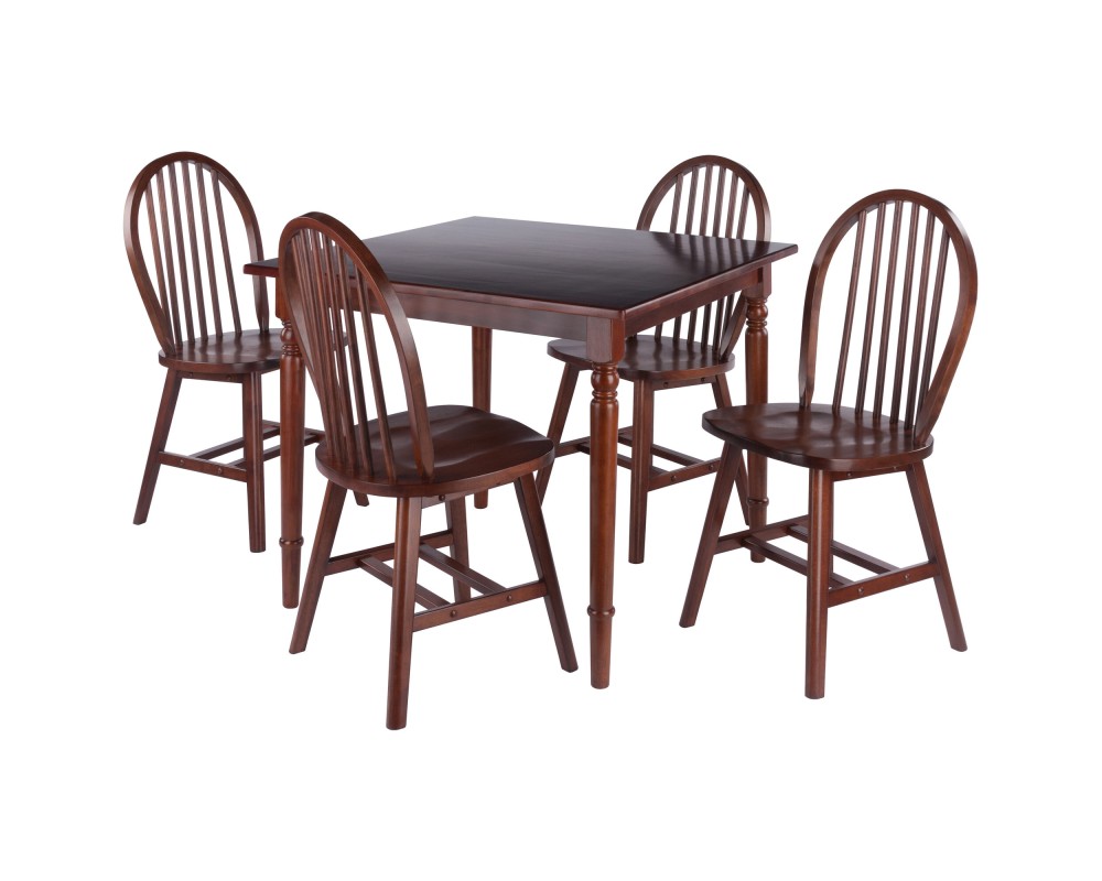Mornay Square Dining Table with 4 Windsor Chairs, 36' Wide, Walnut