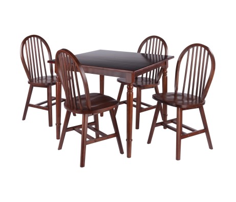 Mornay Square Dining Table with 4 Windsor Chairs, 36' Wide, Walnut