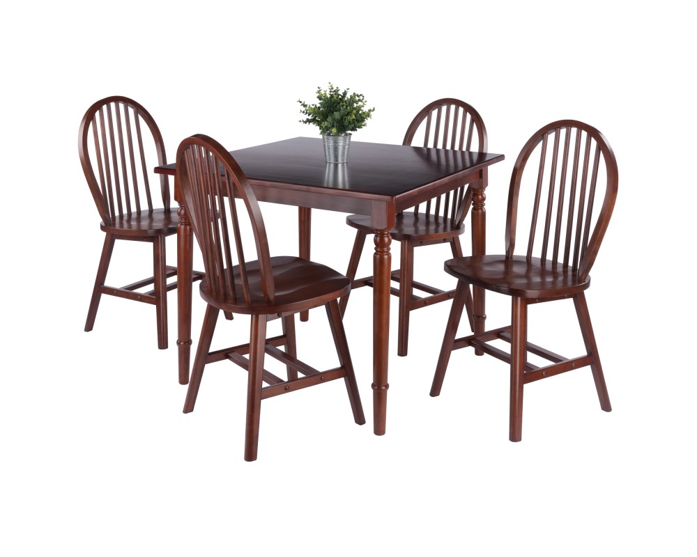 Mornay Square Dining Table with 4 Windsor Chairs, 36' Wide, Walnut