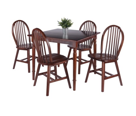Mornay Square Dining Table with 4 Windsor Chairs, 36' Wide, Walnut