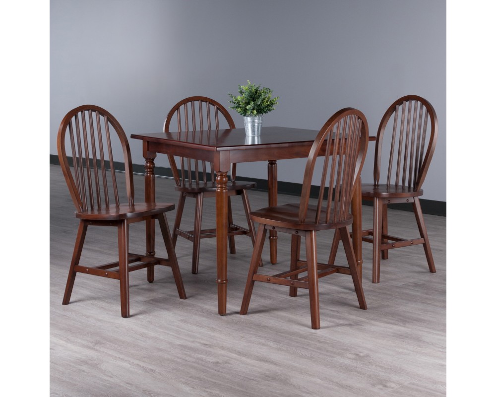 Mornay Square Dining Table with 4 Windsor Chairs, 36' Wide, Walnut