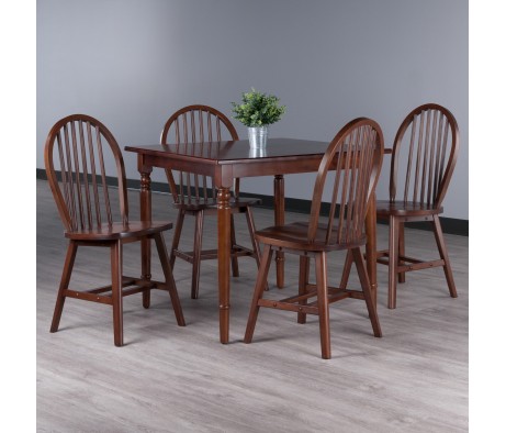 Mornay Square Dining Table with 4 Windsor Chairs, 36' Wide, Walnut