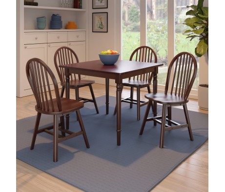Mornay Square Dining Table with 4 Windsor Chairs, 36' Wide, Walnut