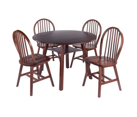Marbelle 5-Pc Drop Leaf Dining Table with 4 Windsor Chairs, Walnut Finish