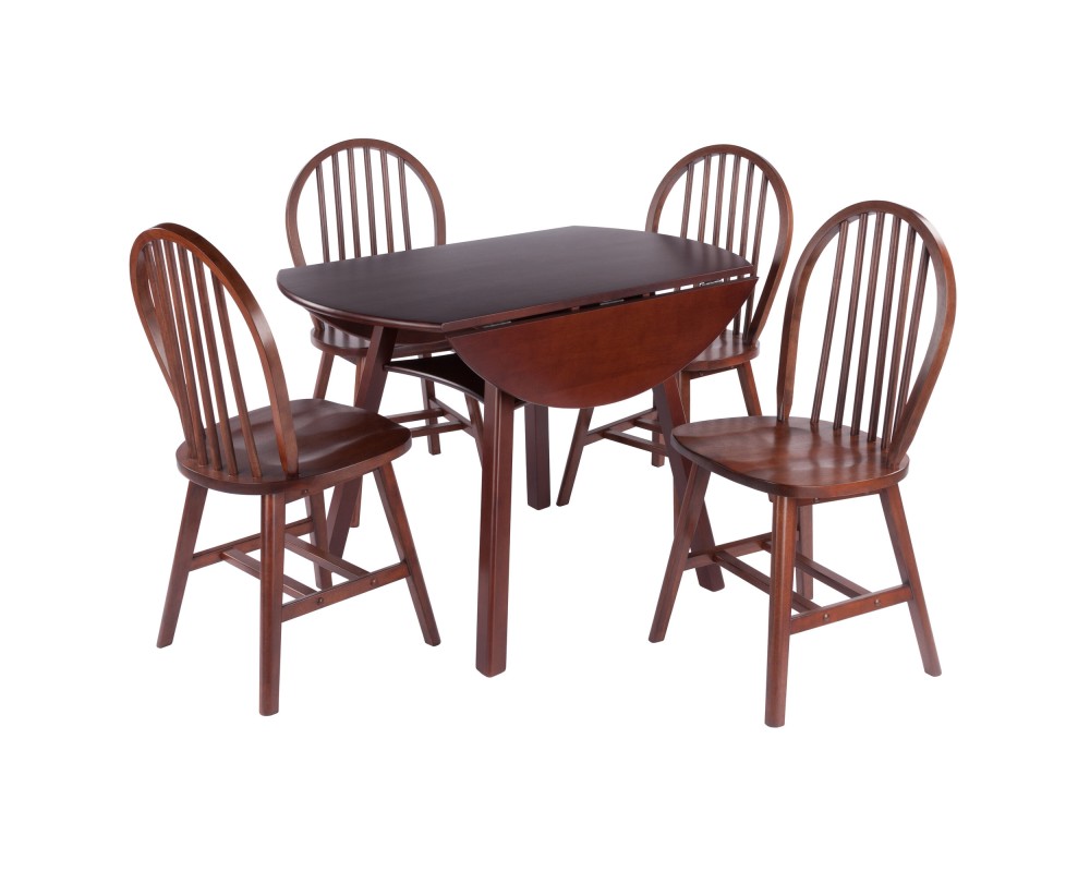 Marbelle 5-Pc Drop Leaf Dining Table with 4 Windsor Chairs, Walnut Finish