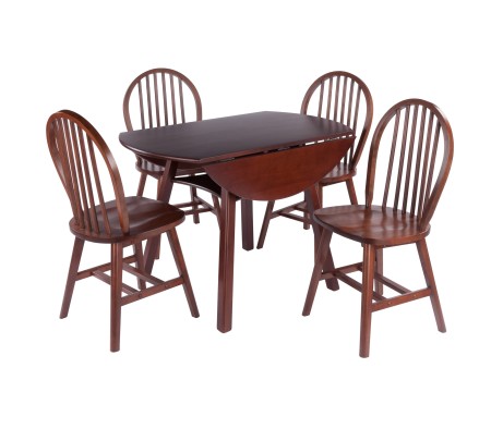 Marbelle 5-Pc Drop Leaf Dining Table with 4 Windsor Chairs, Walnut Finish