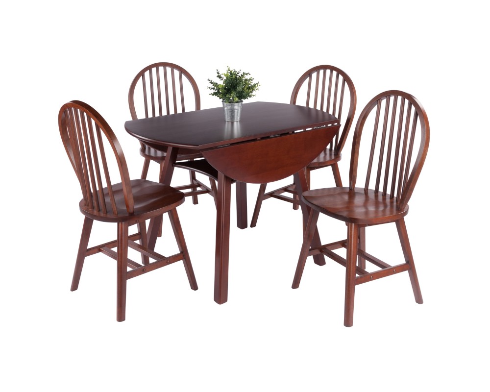 Marbelle 5-Pc Drop Leaf Dining Table with 4 Windsor Chairs, Walnut Finish