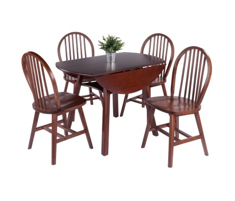 Marbelle 5-Pc Drop Leaf Dining Table with 4 Windsor Chairs, Walnut Finish