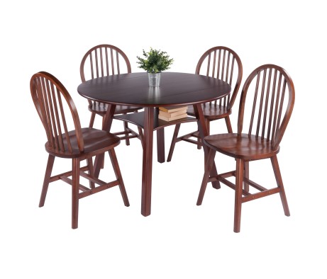 Marbelle 5-Pc Drop Leaf Dining Table with 4 Windsor Chairs, Walnut Finish