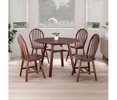 Marbelle 5-Pc Drop Leaf Dining Table with 4 Windsor Chairs, Walnut Finish