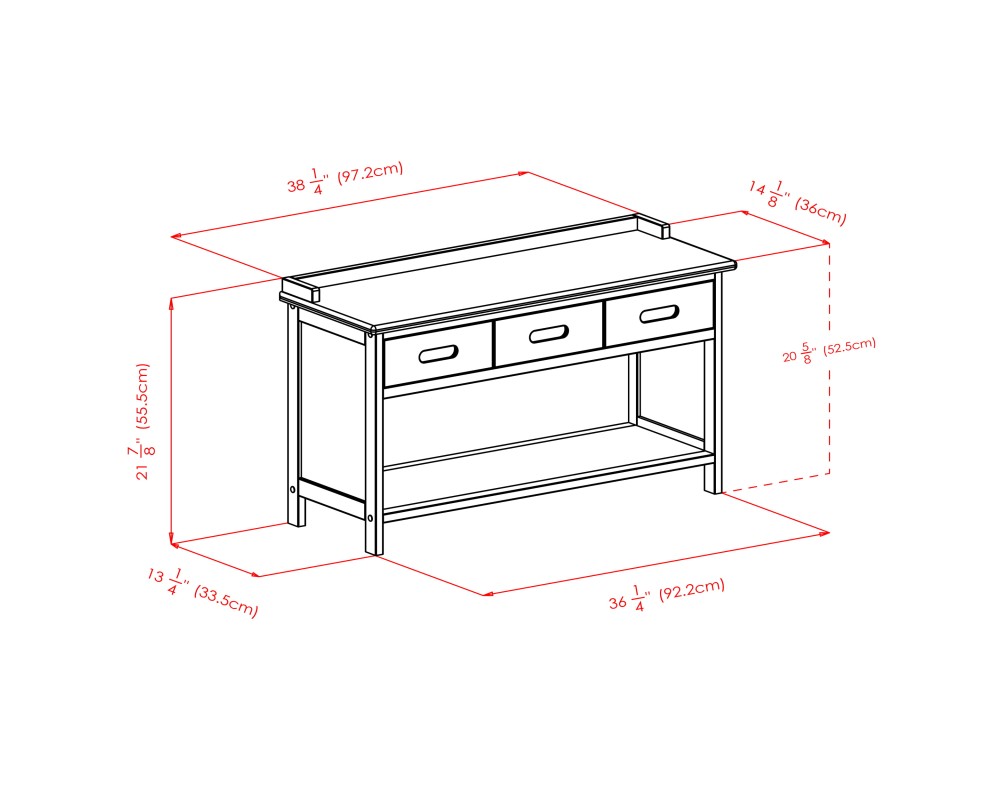 Adriana Storage Bench with 3 Drawers, 3 Fabric Baskets, 38 Wide, 22 High, Walnut and Black