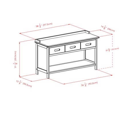 Adriana Storage Bench with 3 Drawers, 3 Fabric Baskets, 38 Wide, 22 High, Walnut and Black