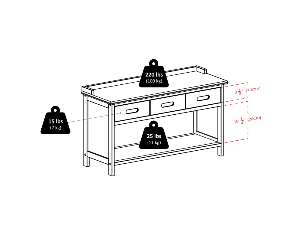 Adriana Storage Bench with 3 Drawers, 3 Fabric Baskets, 38 Wide, 22 High, Walnut and Black