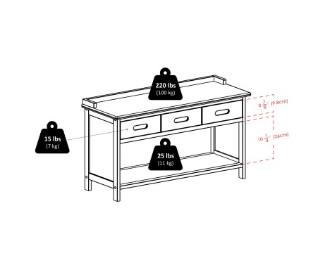 Adriana Storage Bench with 3 Drawers, 3 Fabric Baskets, 38 Wide, 22 High, Walnut and Black