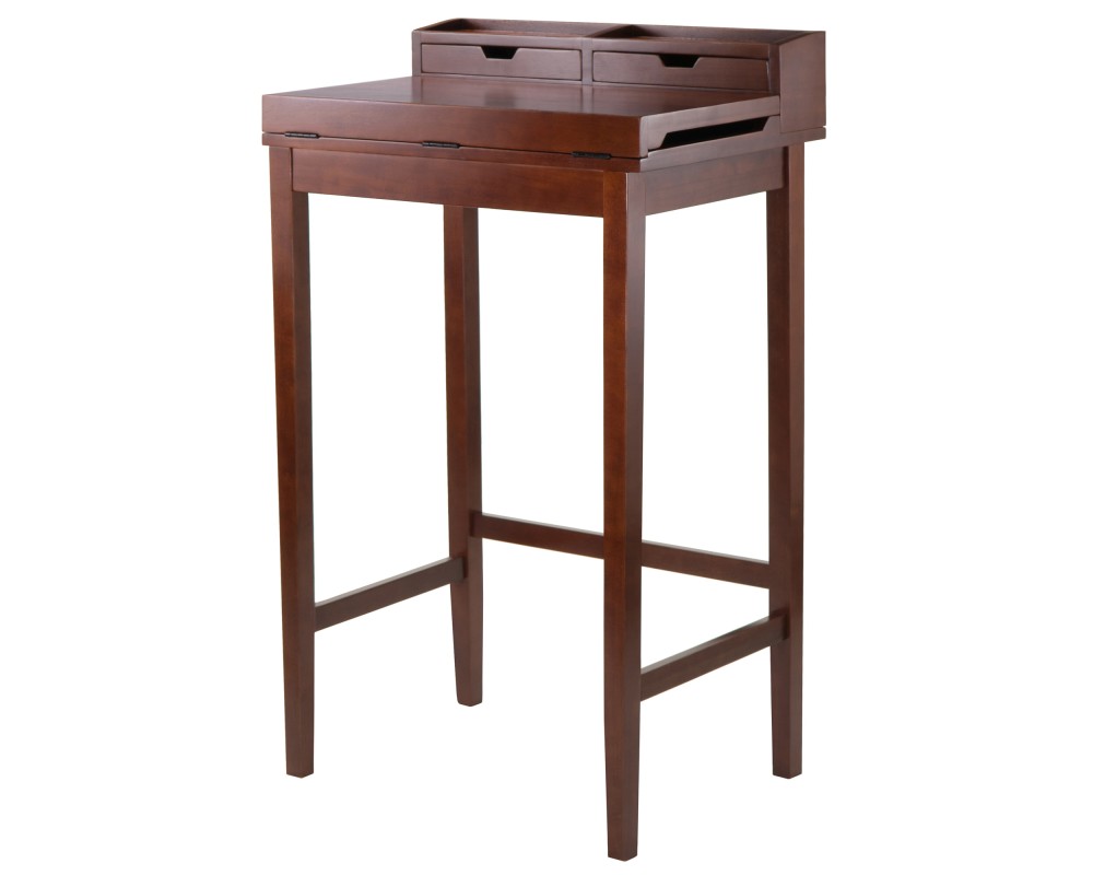 Brighton Standing Desk with Hutch, 46' High, 28' Wide, Walnut