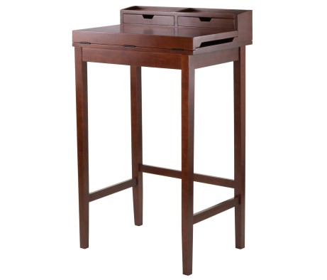 Brighton Standing Desk with Hutch, 46' High, 28' Wide, Walnut