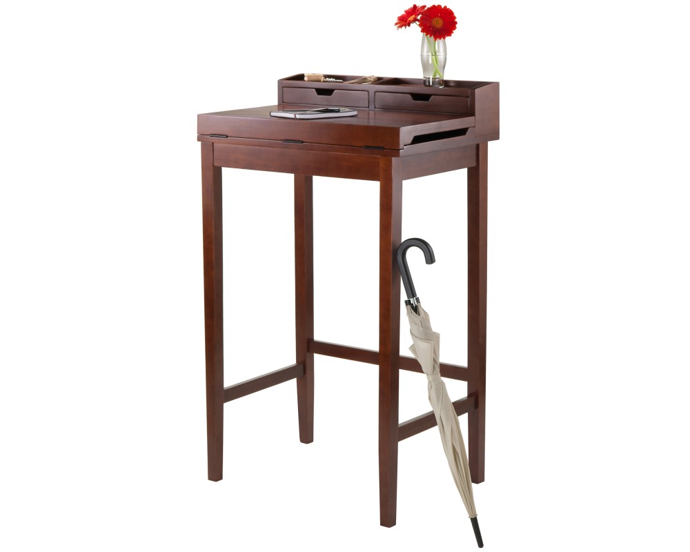 Brighton Standing Desk with Hutch, 46' High, 28' Wide, Walnut