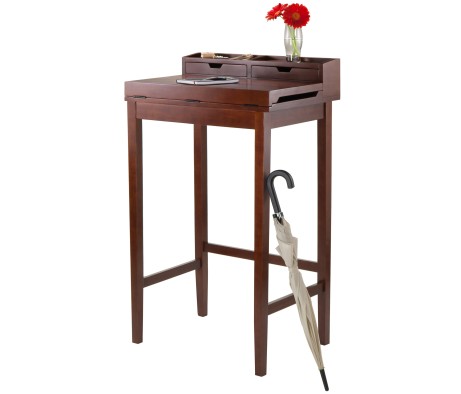 Brighton Standing Desk with Hutch, 46' High, 28' Wide, Walnut