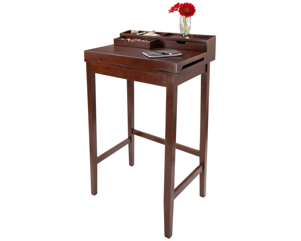 Brighton Standing Desk with Hutch, 46' High, 28' Wide, Walnut