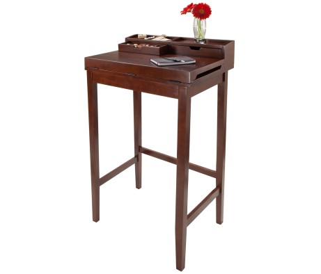 Brighton Standing Desk with Hutch, 46' High, 28' Wide, Walnut